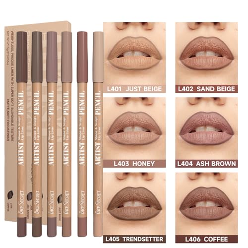 Nude Brown Lip Liner Set, 6 Pencils