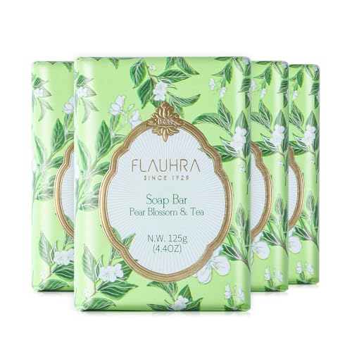 Soap Bar Essential Oil Scented Soap Bar Moisturizing Bath Bar Soap Pear Blossom & Tea Fragrant Soap Nourishes Your Skin 4.4 oz(Pack of 4)