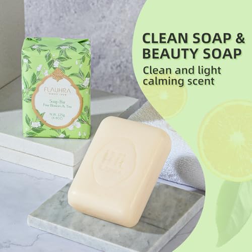 Soap Bar Essential Oil Scented Soap Bar Moisturizing Bath Bar Soap Pear Blossom & Tea Fragrant Soap Nourishes Your Skin 4.4 oz(Pack of 4)