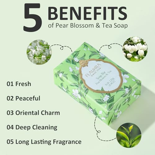 Soap Bar Essential Oil Scented Soap Bar Moisturizing Bath Bar Soap Pear Blossom & Tea Fragrant Soap Nourishes Your Skin 4.4 oz(Pack of 4)