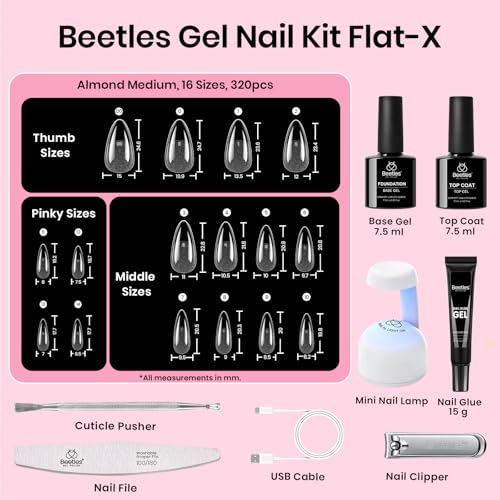 Gel Nail Kit Flat-X Almond Medium 320pcs 16 Sizes Nail Tips