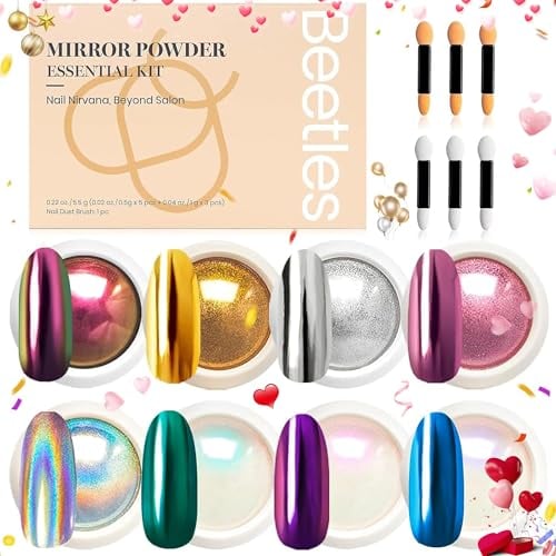 Beetles Chrome Nail Powder Set 8 Colors Mirror Effect Metallic