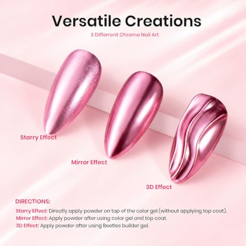 Beetles Chrome Nail Powder Set 8 Colors Mirror Effect Metallic