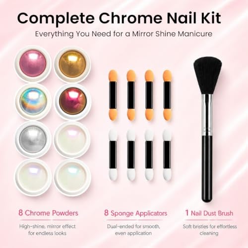 Beetles Chrome Nail Powder Set 8 Colors Mirror Effect Metallic