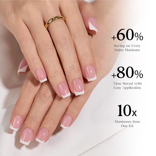 Beetles Pink French Tips Press On Nails- Short Square 150 Pcs
