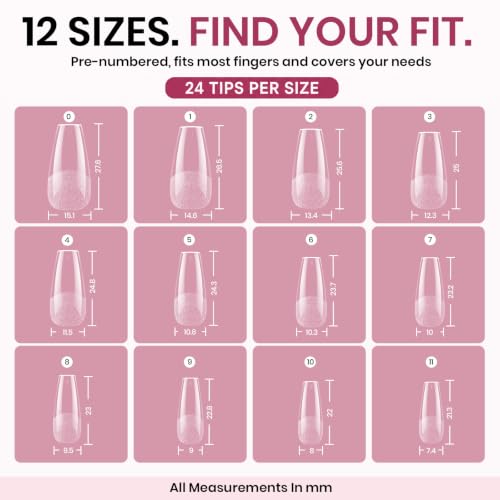 Soft Gel Nail Tips Medium Coffin Etched-free 12 Sizes 288Pcs