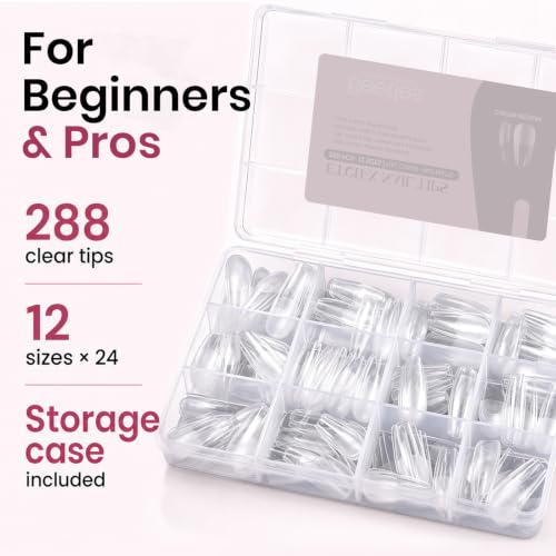 Soft Gel Nail Tips Medium Coffin Etched-free 12 Sizes 288Pcs
