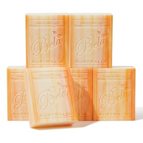 Orange Zest Soap Bars 3.3 OZ Pack of 6, French Triple Milled Bar Soap with Organic Shea Butter Soap Bar for All Skin Types Long Lasting, Made in Australia