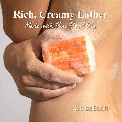Orange Zest Soap Bars 3.3 OZ Pack of 6, French Triple Milled Bar Soap with Organic Shea Butter Soap Bar for All Skin Types Long Lasting, Made in Australia