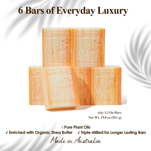 Orange Zest Soap Bars 3.3 OZ Pack of 6, French Triple Milled Bar Soap with Organic Shea Butter Soap Bar for All Skin Types Long Lasting, Made in Australia