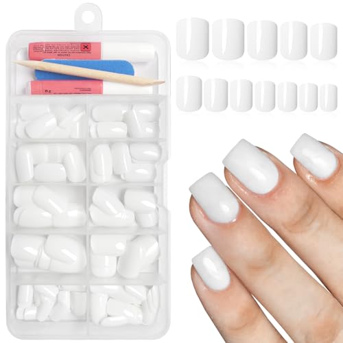 Square Press on Nails Short,White Nails Press ons,120Pcs