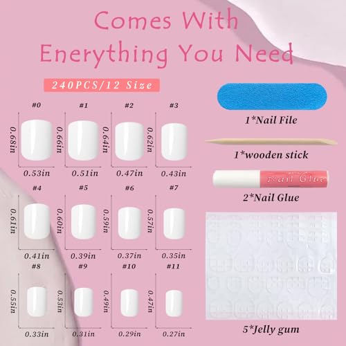 Square Press on Nails Short,White Nails Press ons,120Pcs