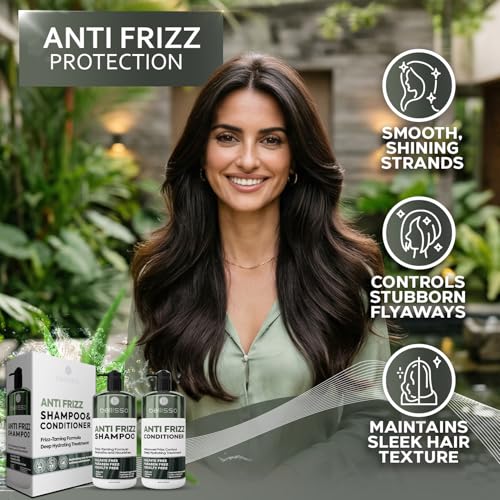 Anti Frizz Shampoo and Conditioner Set - Sulfate Free Hair Care Products for Women and Men - Frizzy Hair Control - Hydrating, Smoothing Salon Moisture - Paraben Free Formu
