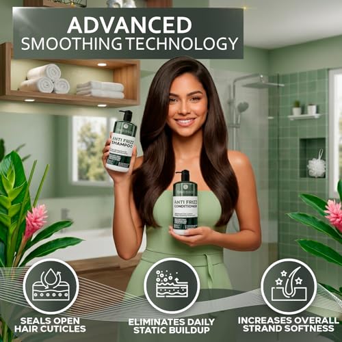 Anti Frizz Shampoo and Conditioner Set - Sulfate Free Hair Care Products for Women and Men - Frizzy Hair Control - Hydrating, Smoothing Salon Moisture - Paraben Free Formu