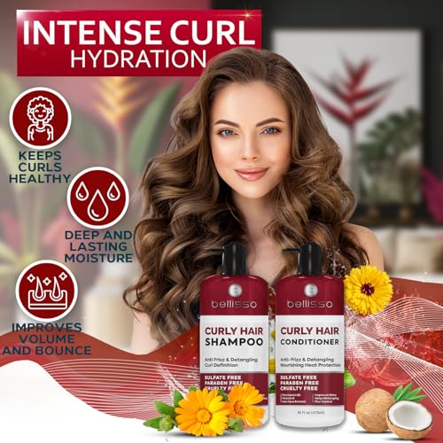 Curly Hair Shampoo and Conditioner Set - For Defining Wavy, Permed, Frizzy, Fine and Black Curls - Moisturizing, Sulfate Free Formula for Women and Men - Products are Safe