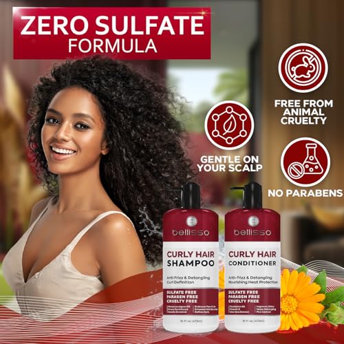 Curly Hair Shampoo and Conditioner Set - For Defining Wavy, Permed, Frizzy, Fine and Black Curls - Moisturizing, Sulfate Free Formula for Women and Men - Products are Safe