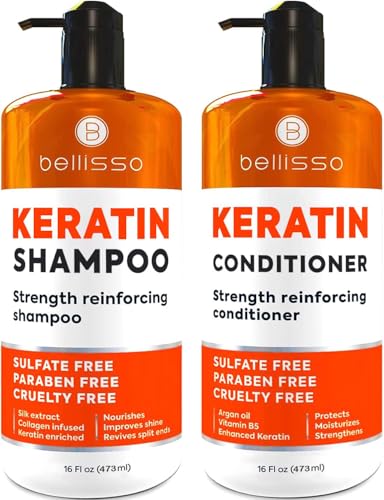 Keratin Shampoo and Conditioner Set - Sulfate Free and Paraben Free - Salon Thickening Tre