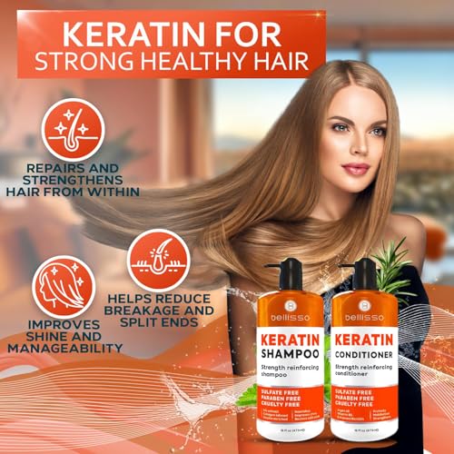 Keratin Shampoo and Conditioner Set - Sulfate Free and Paraben Free - Salon Thickening Tre