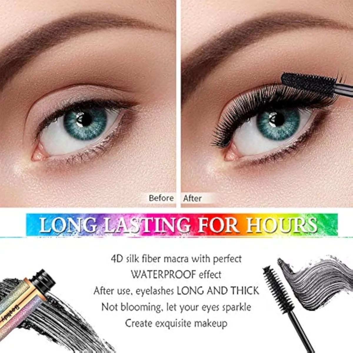 4D Silk Fiber Lash Mascara - Natural Waterproof, Smudge-proof, Thickening & Lengthening, No Clumping, Lasts All Day