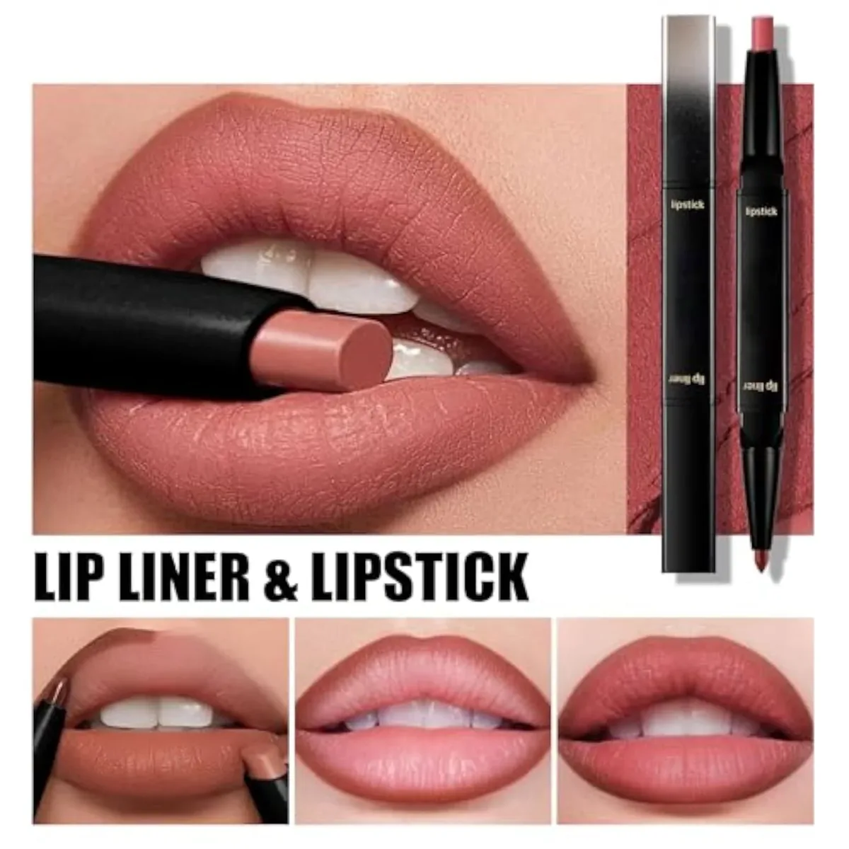 Liquid Lip Liner Lipstick Makeup, Double-Ended 2-in-1 Lip Liner and Matte Lipstick Combo, Waterproof Seamless Lip Stain, Long Lasting All-Day Wear | Matte, Smooth, Durable,
