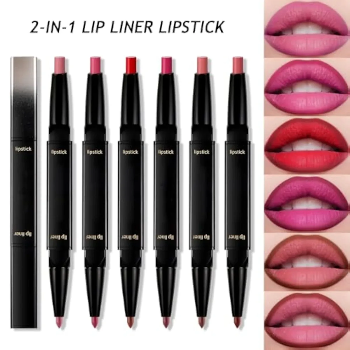 Liquid Lip Liner Lipstick Makeup, Double-Ended 2-in-1 Lip Liner and Matte Lipstick Combo, Waterproof Seamless Lip Stain, Long Lasting All-Day Wear | Matte, Smooth, Durable,