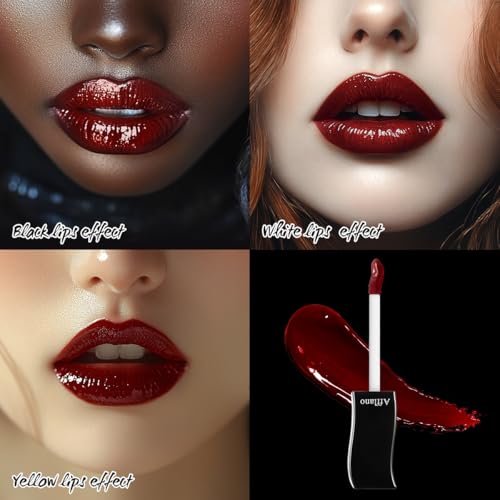 Bloody Red Lip Gloss, High Pigment Glossy True Red Goth Vampire Lipstick