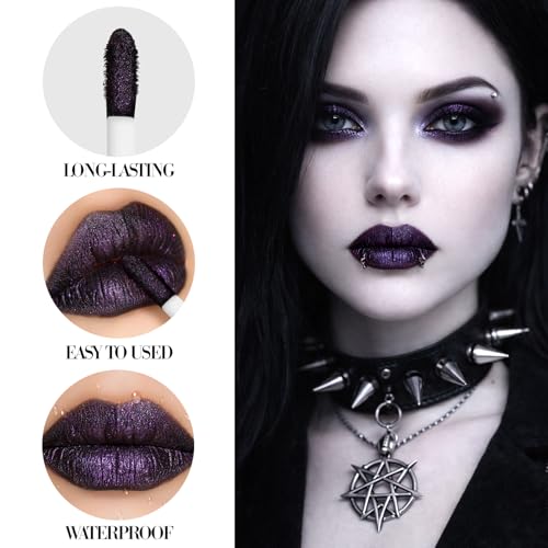 Purple Shimmer Goth Lipstick (Matte Black Base)