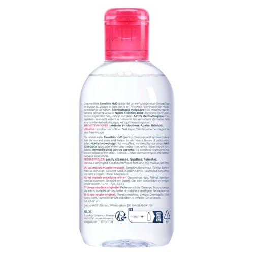 Sensibio H2O Micellar Water, Makeup Remover Cleanser, Gentle for Skin, Fragrance-Free & Alcohol-Free, Gentle Face Cleanser for Sensitive Skin, 8.4 Fl Oz