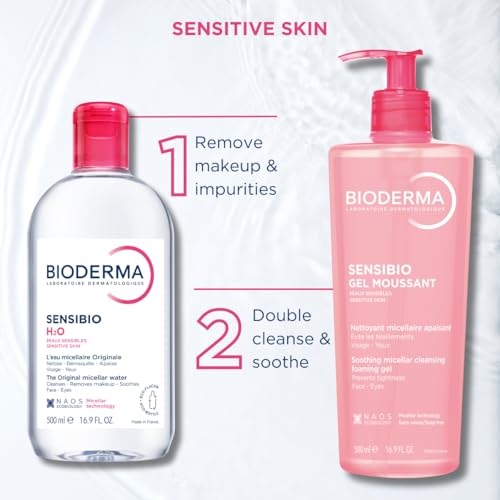 Sensibio H2O Micellar Water, Makeup Remover Cleanser, Gentle for Skin, Fragrance-Free & Alcohol-Free, Gentle Face Cleanser for Sensitive Skin, 8.4 Fl Oz