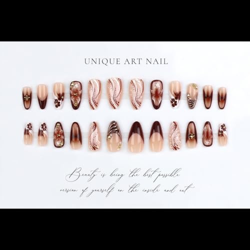 French Tips Press on Nails Medium Almond Nails Press on with 5D Flower C