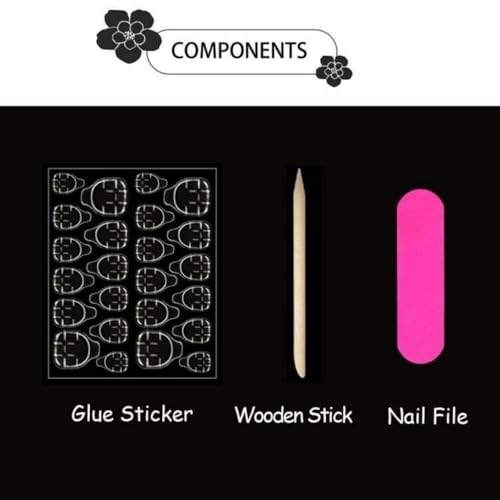 French Tips Press on Nails Medium Almond Nails Press on with 5D Flower C