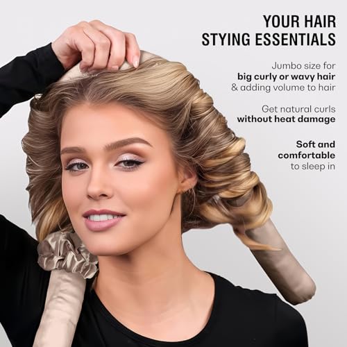 Jumbo Heatless Hair Curler Set-Satin Heatless Curls Overnight, Jumbo Curling Rod