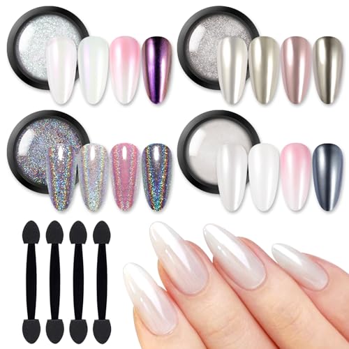 Chrome Nail Powder White Pearl Metallic Mirror