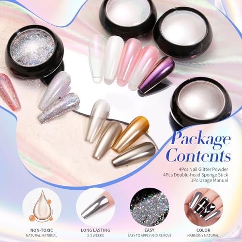 Chrome Nail Powder White Pearl Metallic Mirror