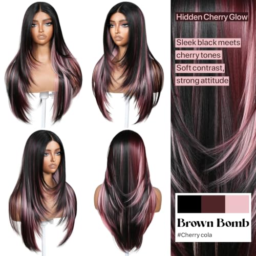 Cherry Red Calico Layered Wig