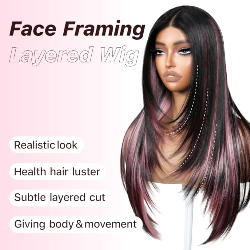 Cherry Red Calico Layered Wig