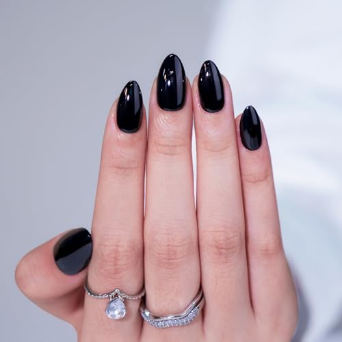 Press On Nails, Black Velvet, Short Almond, Black