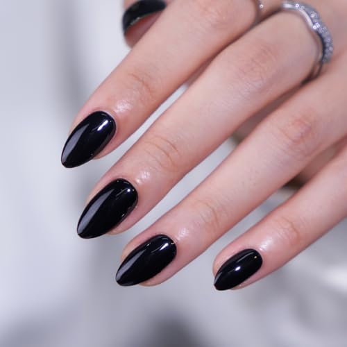 Press On Nails, Black Velvet, Short Almond, Black