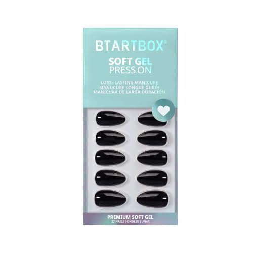 Press On Nails, Black Velvet, Short Almond, Black