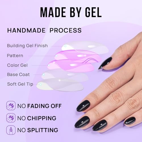 Press On Nails, Black Velvet, Short Almond, Black