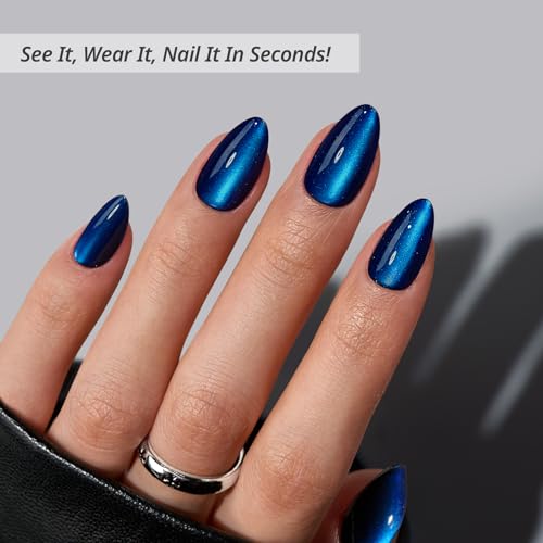 Press On Nails, Forstbite Spell, Short Almond, Blue Cat Eye