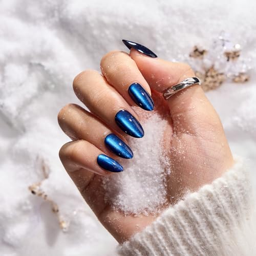 Press On Nails, Forstbite Spell, Short Almond, Blue Cat Eye