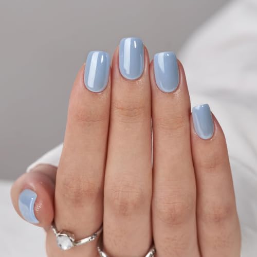 Press On Nails, Ocean Glazed, Short Square, Blue Chrome