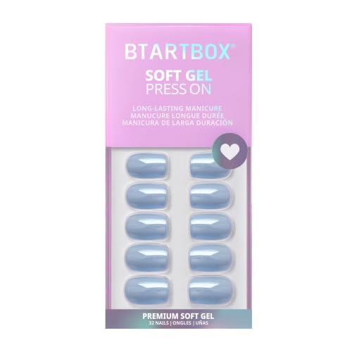 Press On Nails, Ocean Glazed, Short Square, Blue Chrome