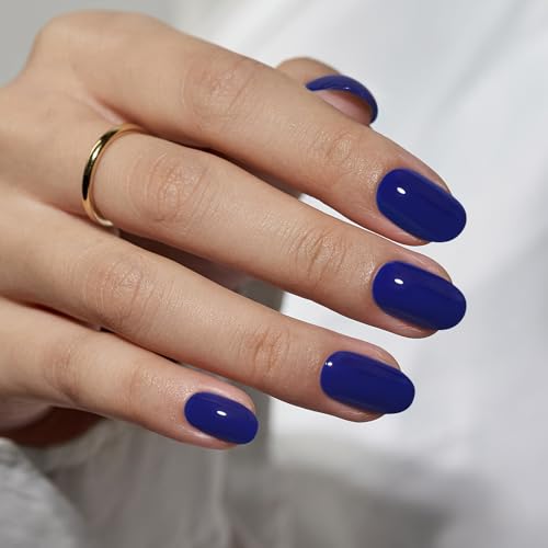Press On Nails, Mystic, Short Oval, Navy Blue