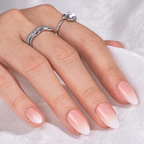Press On Nails, Vanilla Cream Almond, Medium Almond, Ombre, 32Ct