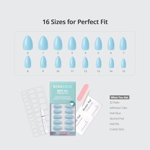 Press On Nails, Sky Dash, Short Almond, Summer Baby Blue