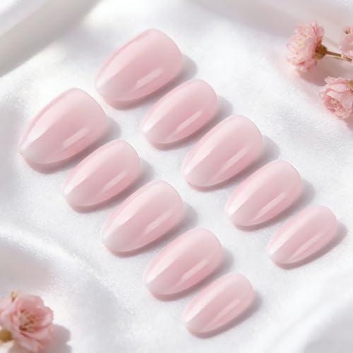 Almond Press On Nails Short Fake Nails Pink White Gradient False Nails