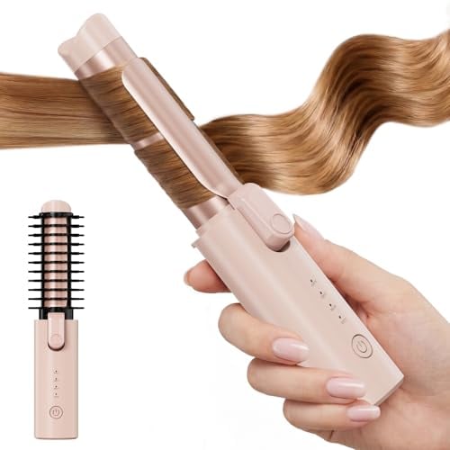 Cordless Curling Iron Brush Portable Travel with Safety Lock