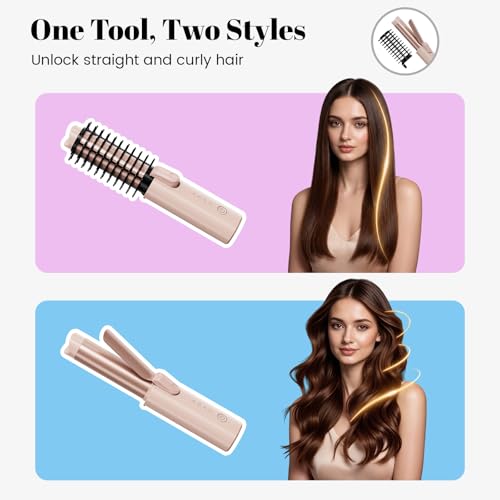 Cordless Curling Iron Brush Portable Travel with Safety Lock
